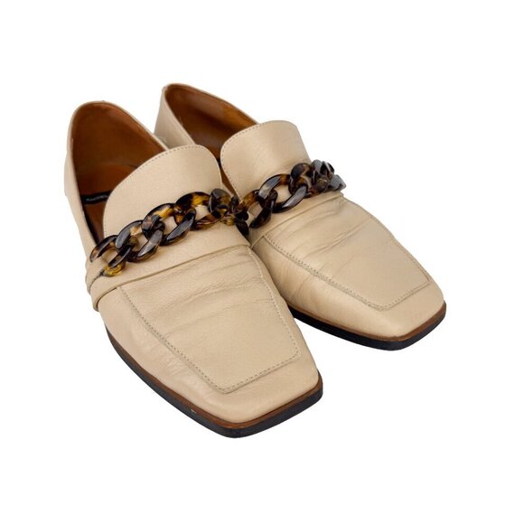 ANGEL ALARCON Preppy School Flat Slip-On Tortoise Chainβ Beige Cream Loafers 37 - Picture 3 of 16